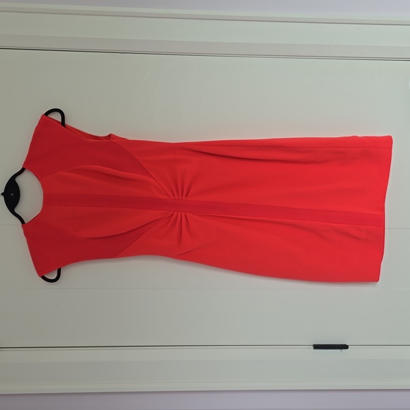 Ted Baker Dress Bright Coral Ruched Calf Length Sheath Ted Size 1 (US 4) - Picture 10 of 15